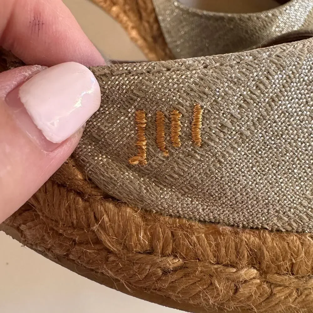 Viscata Barcelona Satuna Canvas Espadrille Wedge Sandal Tan Silver Size 39 US 9